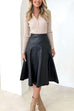 Heididress High Waist Faux Leather A-line Flare Midi Skirt