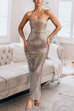 Heididress Strapless Back Slit Rhinestone Bodycon Maxi Party Dress