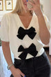 Heididress V Neck Short Sleeves Bow Knot Knit Top