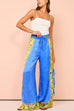 Heididress Bow Tie Side Split Cami Top Wide Leg Pants Printed Satin Set