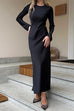 Heididress Round Neck Long Sleeves Satin Maxi Party Dress