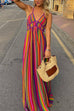 Heididress V Neck Backless Rainbow Stripes Cami Maxi Holiday Dress