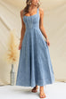 Square Neck Distressed Sleeveless Denim Maxi Dress