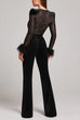 Heididress Feather Cuffs Bell Bottom Velvet Splice Jumpsuit