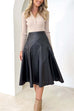 Heididress High Waist Faux Leather A-line Flare Midi Skirt