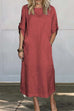 Heididress Rolled Up Sleeves Pocketed Cotton Linen Maxi Shift Dress