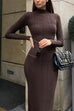 Heididress Mockneck Long Sleeves Bodycon Knit Maxi Dress