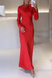 Heididress Round Neck Long Sleeves Satin Maxi Party Dress