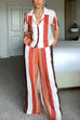 Heididress Striped Short Sleeves Button Down Shirt Wide Leg Pants Set