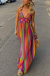 Heididress V Neck Backless Rainbow Stripes Cami Maxi Holiday Dress