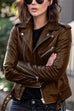 Heididress Vintage Lapel Zip Up Faux Leather Moto Jacket