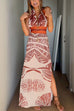 Halter V Neck Backless Side Slit Print Maxi Dress