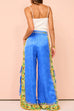 Heididress Bow Tie Side Split Cami Top Wide Leg Pants Printed Satin Set