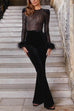 Heididress Feather Cuffs Bell Bottom Velvet Splice Jumpsuit