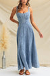 Square Neck Distressed Sleeveless Denim Maxi Dress