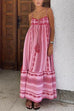 Heididress Tassel Crochet Hollow Out Splice Printed Ruffle Maxi Cami Dress