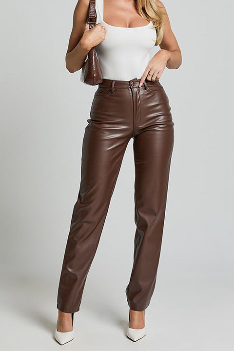 Heididress High Rise Pocketed Casual Faux Leather Pants