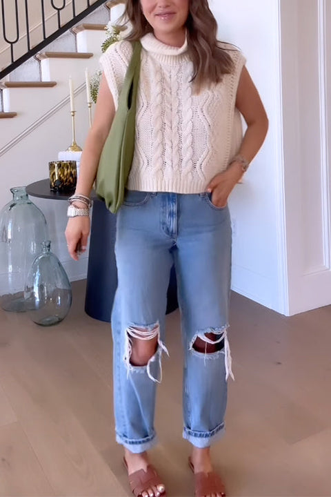 Heididress Turtleneck Cable Knit Sweater Vest