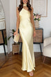 One Shoulder Sleeveless Satin Maxi Party Dress