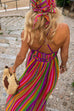 Heididress V Neck Backless Rainbow Stripes Cami Maxi Holiday Dress