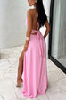 Heididress Deep V Neck Halter Tie Knot Backless Slit Maxi Dress