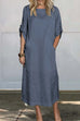 Heididress Rolled Up Sleeves Pocketed Cotton Linen Maxi Shift Dress