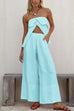 Heididress Strapless Ruffle Slit Top Elastic Waist Wide Leg Pants Set