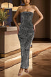 Heididress Strapless Tube Back Slit Rhinestone Maxi Party Dress