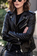 Heididress Vintage Lapel Zip Up Faux Leather Moto Jacket