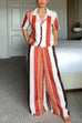 Heididress Striped Short Sleeves Button Down Shirt Wide Leg Pants Set