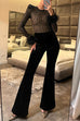 Heididress Feather Cuffs Bell Bottom Velvet Splice Jumpsuit