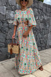 Heididress Puff Sleeves Backless Lace-up Printed Maxi Vacation Dress