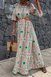 Heididress Puff Sleeves Backless Lace-up Printed Maxi Vacation Dress