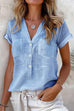 Heididress V Neck Rolled Sleeves Button Up Basic Shirt