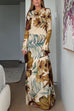 Long Sleeves Backless Botanical Print Maxi Dress