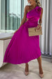 Heididress 3D Rose One Shoulder Cut Out Waist Asymmetric Hem Pleated Maxi Dress