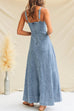 Square Neck Distressed Sleeveless Denim Maxi Dress