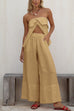 Heididress Strapless Ruffle Slit Top Elastic Waist Wide Leg Pants Set