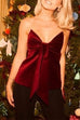 Strapless V Neck Velvet Bow Top