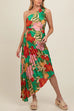 Heididress One Shoulder Cut Out Asymmetric Hem Floral Print Pleated Maxi Dress