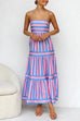 Heididress Spaghetti Strap Tiered Color Block Striped Maxi Dress