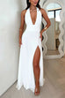 Heididress Deep V Neck Halter Tie Knot Backless Slit Maxi Dress