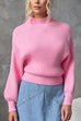 Turtleneck Puff Sleeves Ribbed Knit Sweater