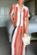 Heididress Striped Short Sleeves Button Down Shirt Wide Leg Pants Set