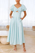 Heididress V Neck Twist Front Puff Sleeves Cut Out Maxi Dress