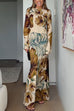 Long Sleeves Backless Botanical Print Maxi Dress