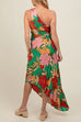 Heididress One Shoulder Cut Out Asymmetric Hem Floral Print Pleated Maxi Dress