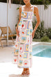 Heididress Tie Back Ric Rac Trim Unique Print Maxi Cami Holiday Dress