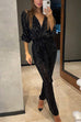 Heididress Wrap V Neck Tie Waist Sequin Jumpsuit