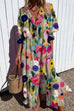 Heididress Ruched Button Down Balloon Sleeves Printed Maxi Dress